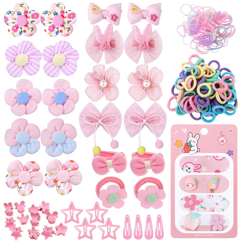 Cherocito 400 Pcs Baby Girls Hair Accessories Set,Baby Girls Hair Ties,Flower Bows Rubber Bands,Hair-friendly Hair Clip,Soft Elastic Hair Bands,Claw Clip(Pink) - Image 1